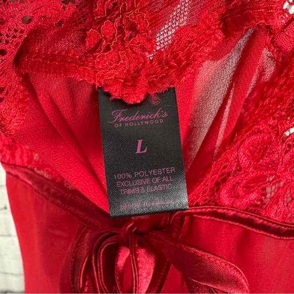 Fredrick’s of Hollywood Red Teddie Sheer Nightgown Size Large - Picture 4 of 6